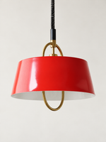 Red pendant with tapered shade and oval loop
