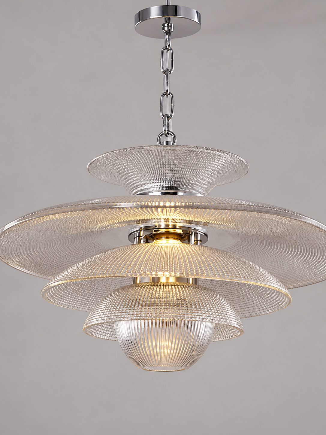 Clear ribbed glass and chrome fitting detail