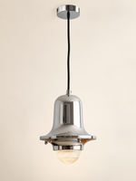 Full Chrome Bell Glass Pendant with black cable and chrome ceiling canopy
