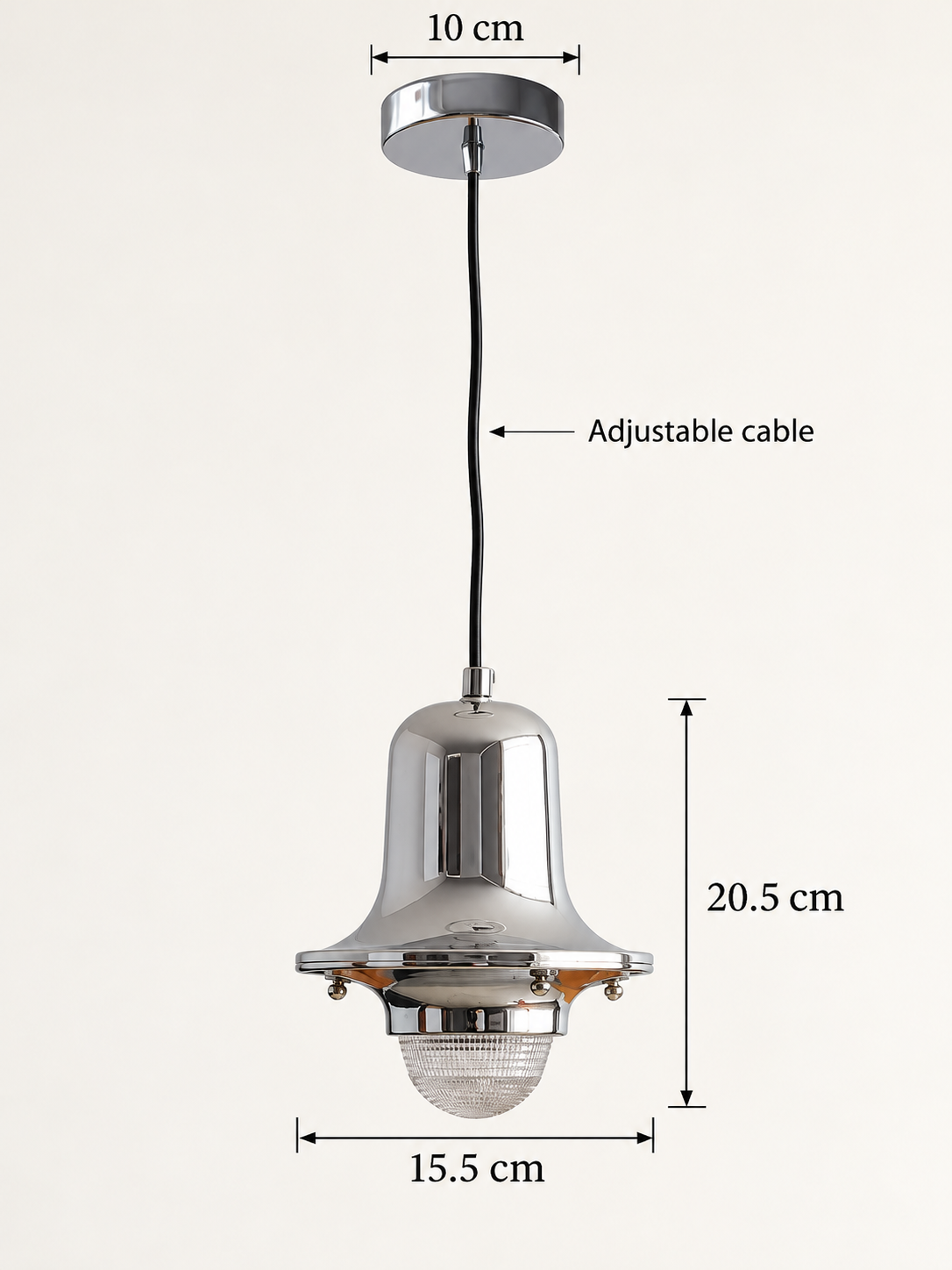 Pendant dimensions: body height 20.5 cm, diameter 15.5 cm, canopy diameter 10 cm