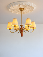 MD4707 6-light chandelier with cream pleated shades and tapered wood center