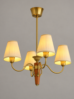 MD4707 4-light chandelier with cream pleated shades and tapered wood center