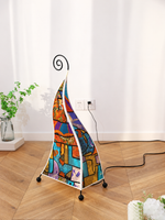 Van Gogh Motif patterned fabric floor lamp with spiral iron top, 76 cm