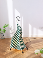 Checkerboard patterned fabric floor lamp with spiral iron top, 76 cm