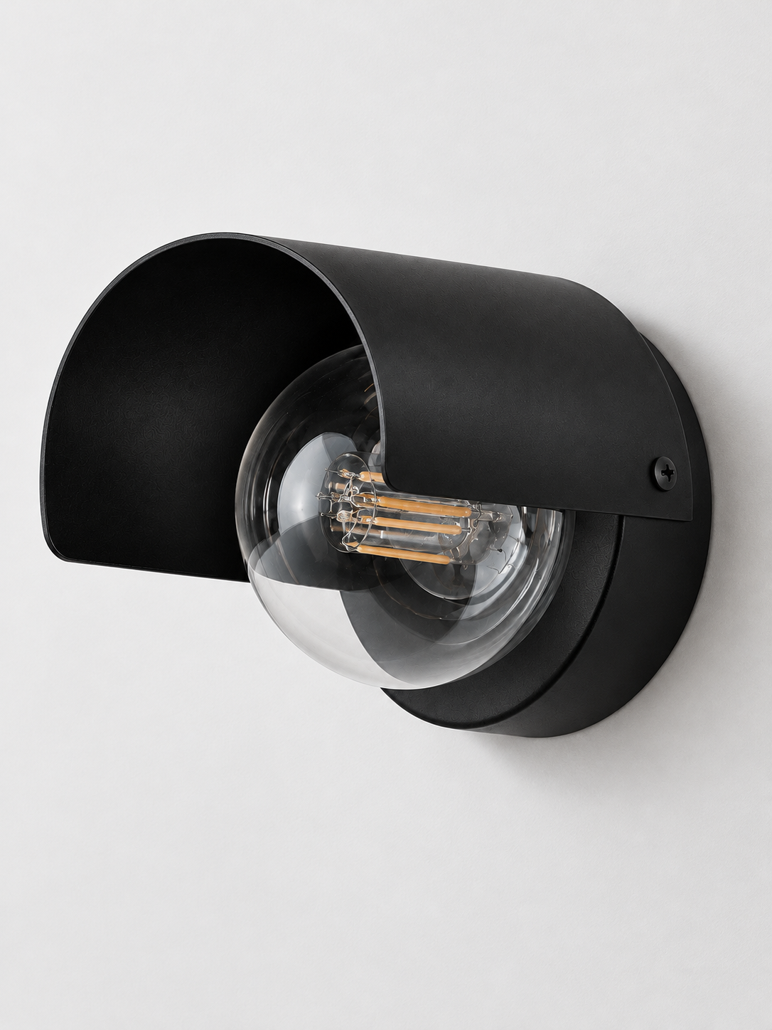 Modern Curved Arc Wall Lamp in black, portrait hero view