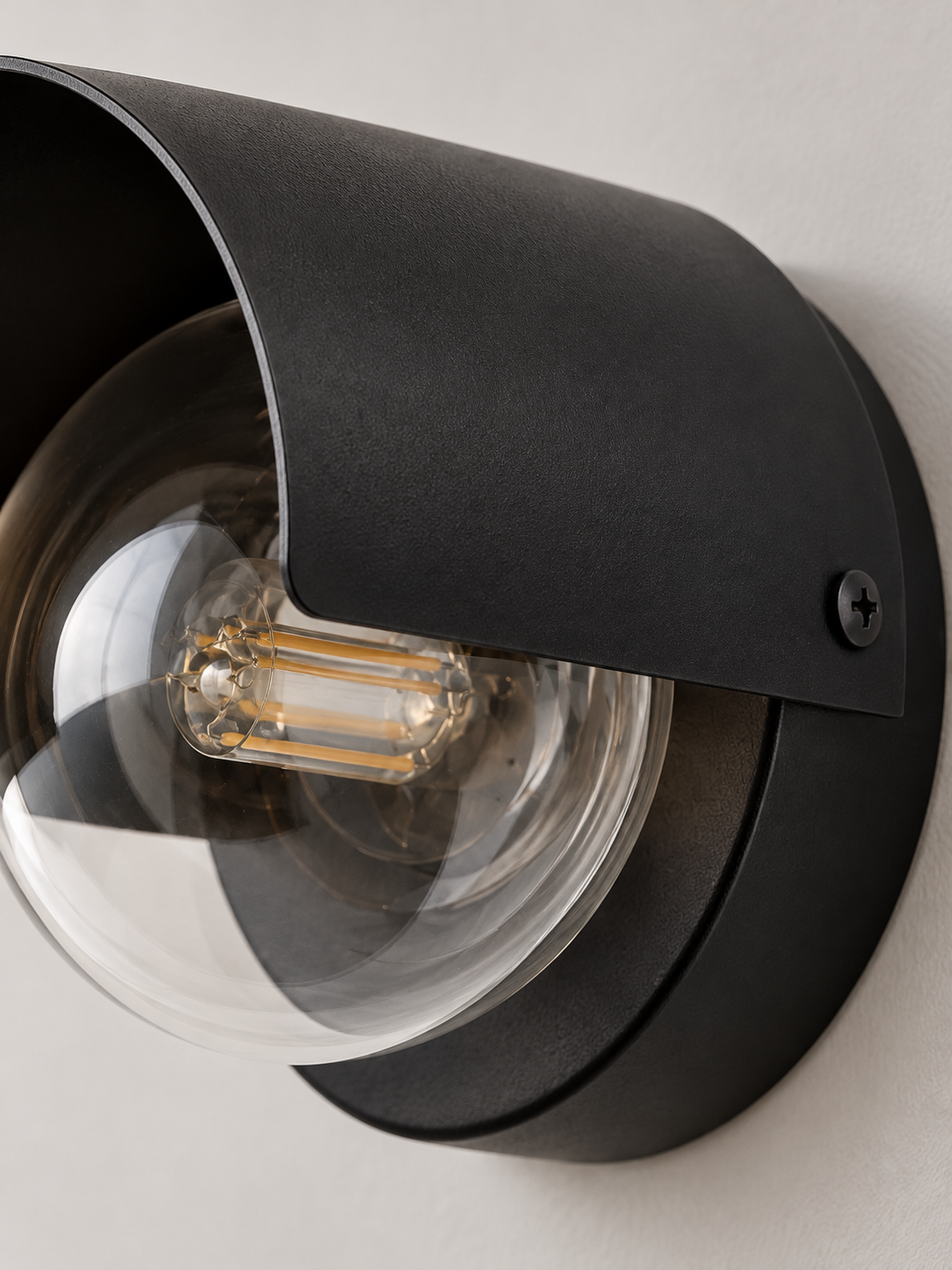 Modern Curved Arc Wall Lamp, black detail portrait view