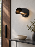 Modern Curved Arc Wall Lamp, black console portrait view