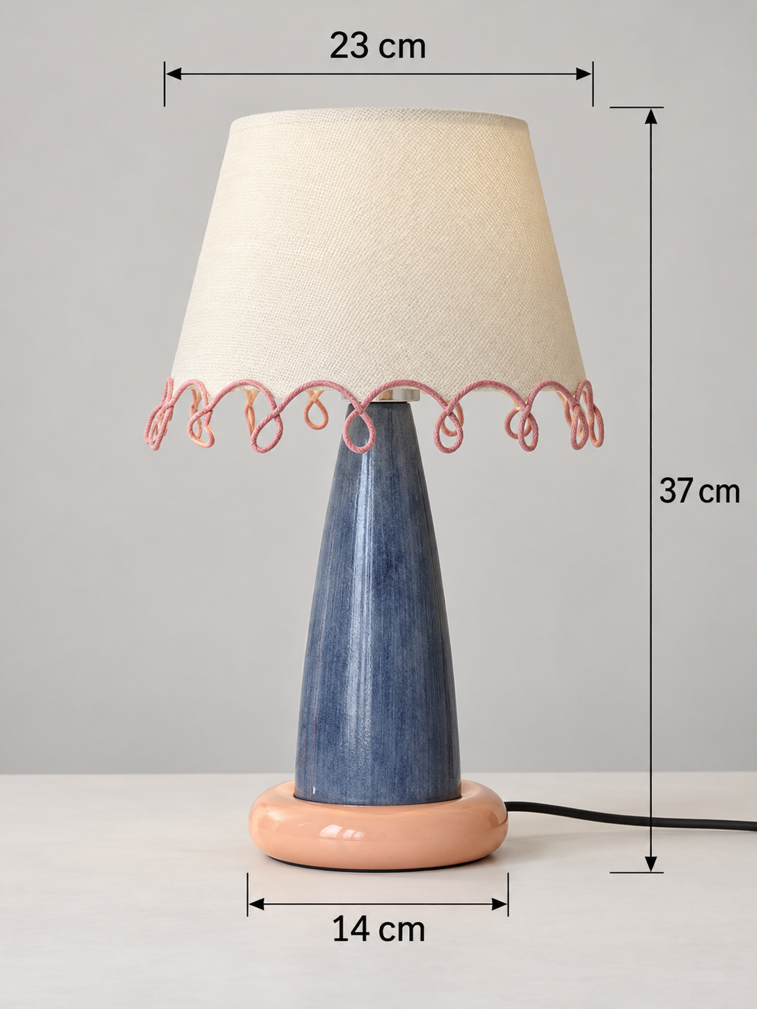 Loop Trim Colorblock Table Lamp dimensions: 37 cm high, 23 cm shade diameter and 14 cm base diameter
