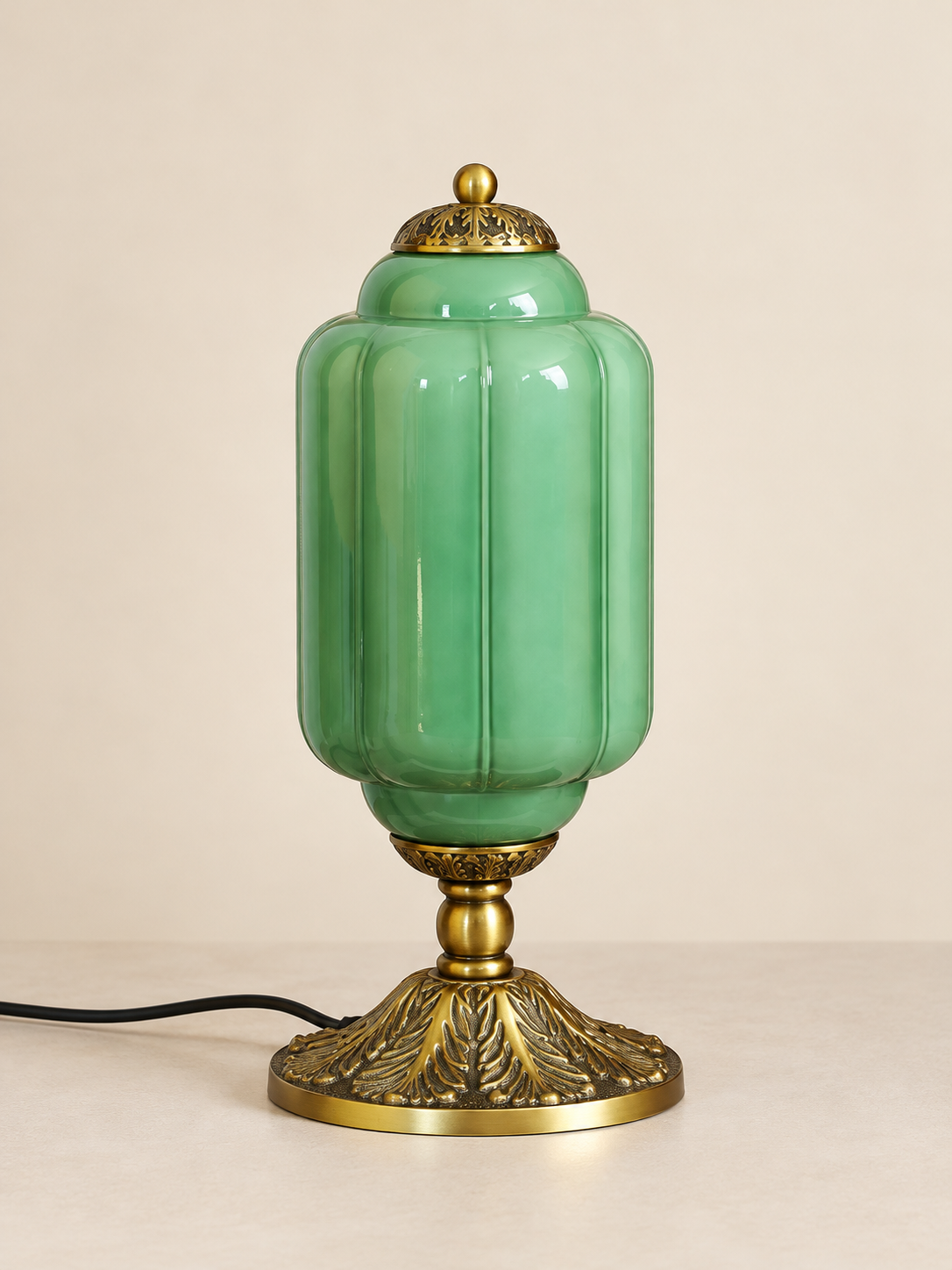 Ribbed Capsule Glass Table Lamp — green