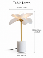 Petal Stem table lamp dimensions: 54 cm height with bulb, 32 cm shade and 11 cm base
