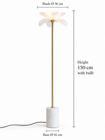 Petal Stem floor lamp dimensions: 150 cm height with bulb, 36 cm shade and 16 cm base