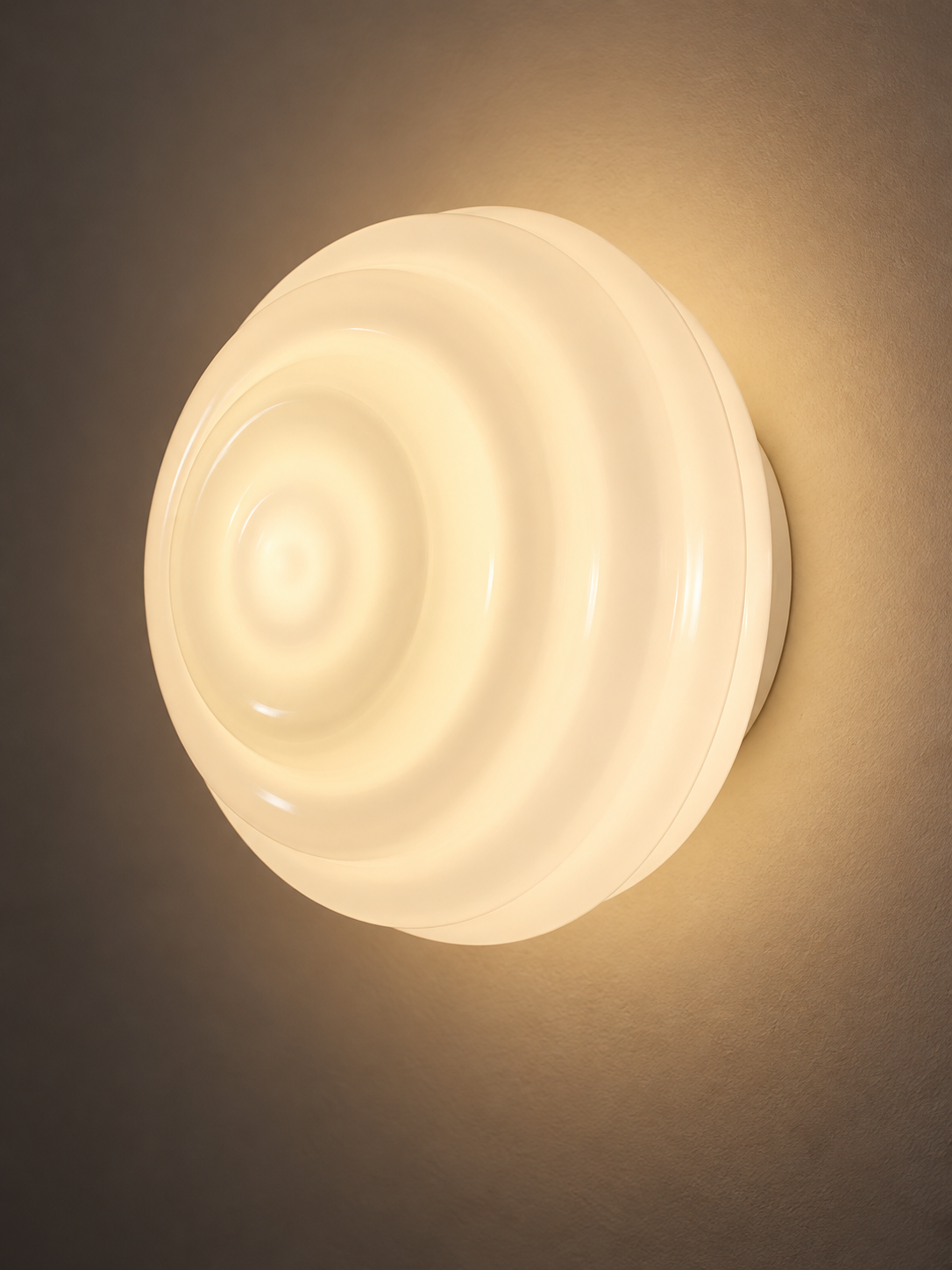 Close view of softly glowing concentric glass rings