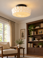 White patterned glass ceiling light in reading room