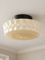 Cream, Flush - Integrated LED 30W with patterned glass and black iron fittings