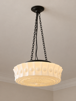 White, Pendant - E27 x 3 with patterned glass and black iron fittings
