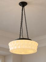 Cream, Pendant - E27 x 3 with patterned glass and black iron fittings