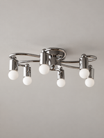 MX4438 chrome loop-arm ceiling light, small 45 cm / 6 lights, milky white globe bulbs