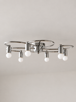 MX4438 chrome loop-arm ceiling light, large 63 cm / 6 lights, milky white globe bulbs