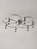 MX4438 chrome loop-arm ceiling light, large 63 cm / 6 lights, half-chrome globe bulbs