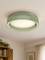 Halo Rim ceiling light with green ribbed glass, silver mount and circular diffuser