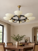 Eight-light Opal Petal Ring Chandelier, 110 cm diameter, unlit above a dining table