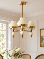 Pastel Glass Vintage Chandelier in Beige, 3 lights, plain shades and copper-tone frame