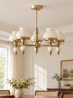 Pastel Glass Vintage Chandelier in Beige, 5 lights, plain shades and copper-tone frame
