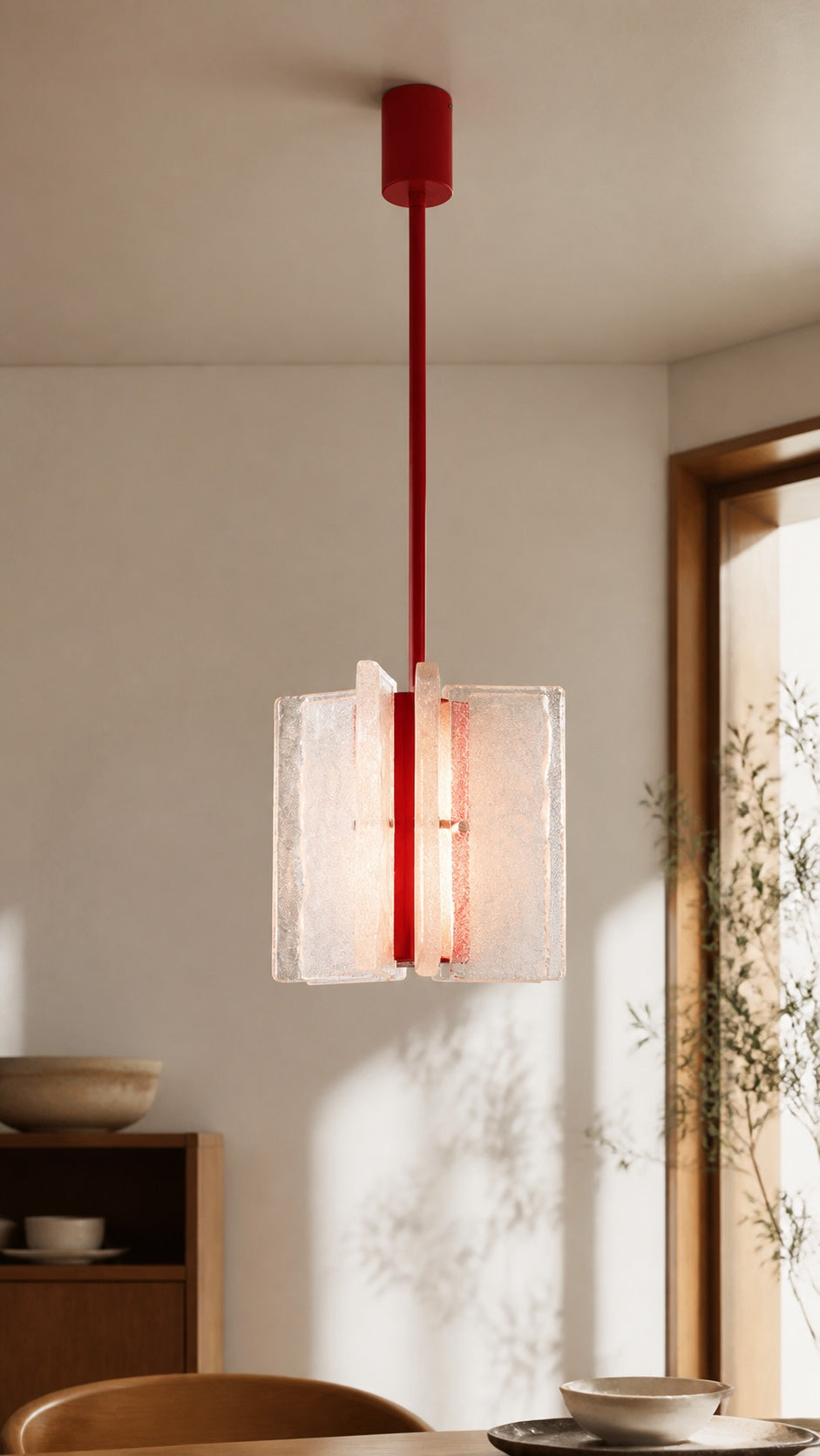 Prismelle Pendant four textured glass panels and central spine