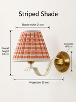 Striped Shade dimensions: 21 cm shade width, 24 cm overall height, 35 cm projection, 12 cm backplate diameter
