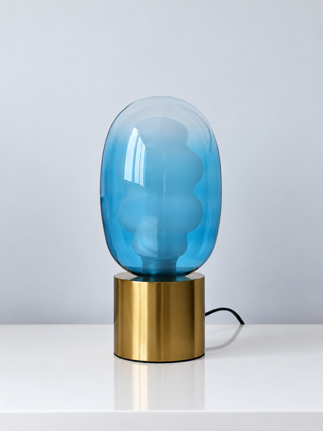 Dalma Glass Table Lamp, Brass / Blue Glass