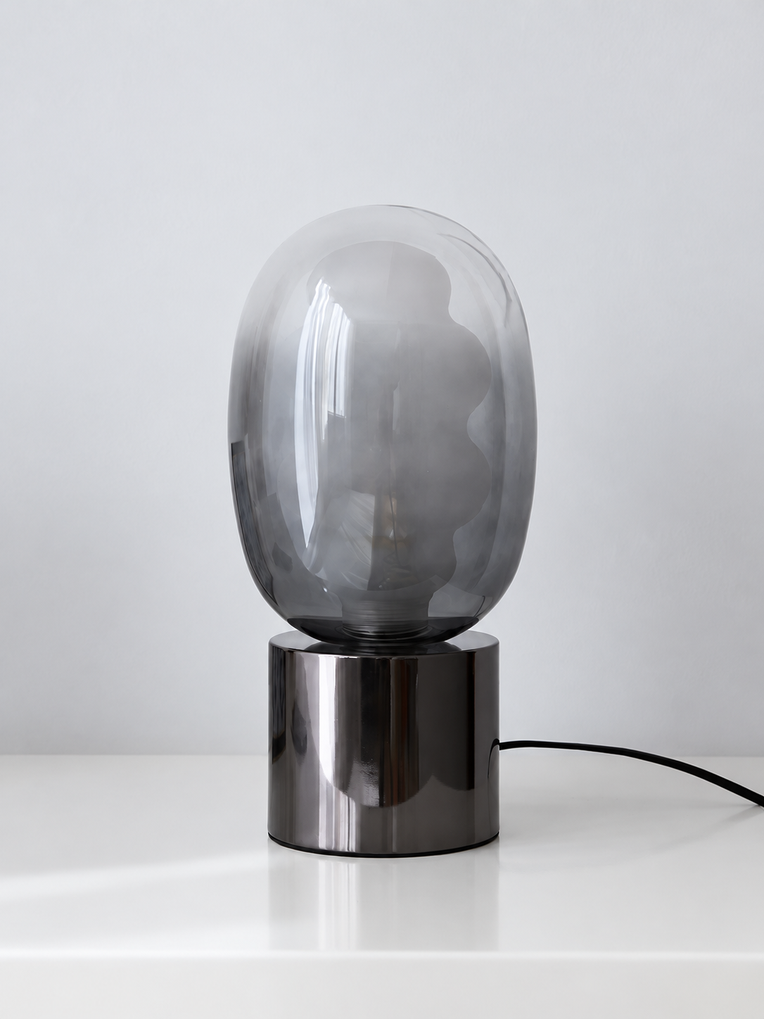 Dalma Glass Table Lamp, Black / Smoke Gray Glass