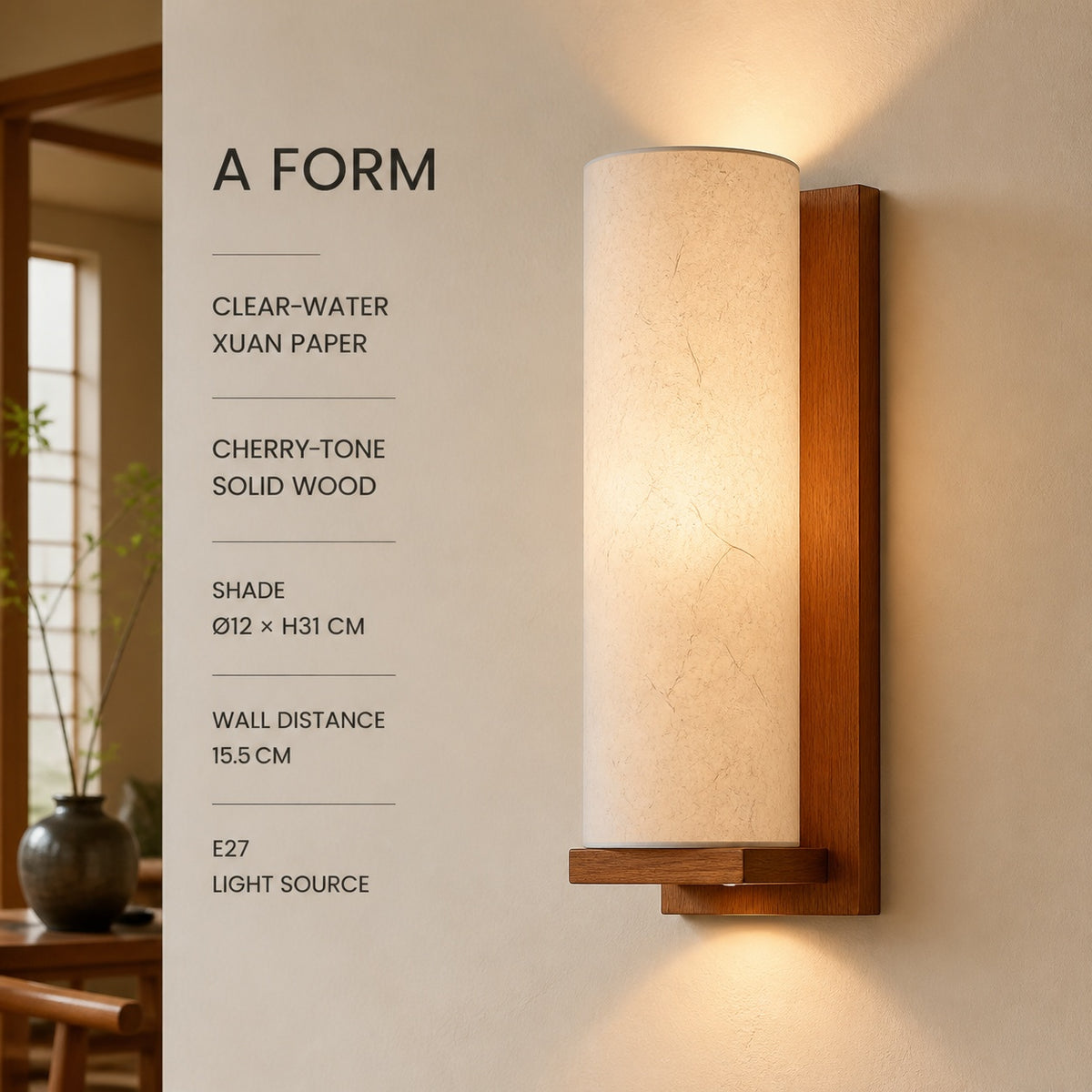 A Form, Clear-water Xuan Paper, Ø12 x H31 cm, E27 light source