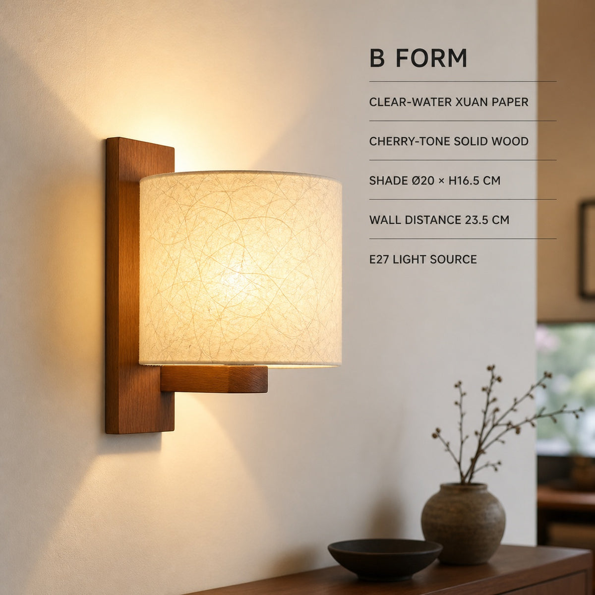 B Form, Clear-water Xuan Paper, Ø20 x H16.5 cm, E27 light source